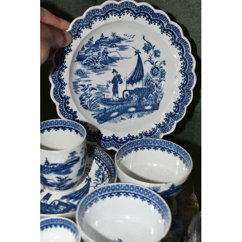 384 - A GROUP OF LATE EIGHTEENTH CENTURY CAUGHLEY PORCELAIN, in the 'Fisherman and Cormorant' pattern, com... 