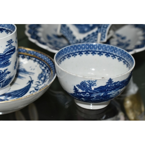 384 - A GROUP OF LATE EIGHTEENTH CENTURY CAUGHLEY PORCELAIN, in the 'Fisherman and Cormorant' pattern, com... 