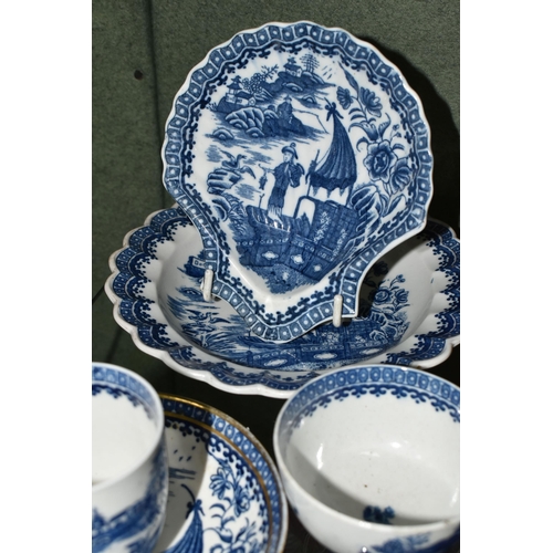 384 - A GROUP OF LATE EIGHTEENTH CENTURY CAUGHLEY PORCELAIN, in the 'Fisherman and Cormorant' pattern, com... 