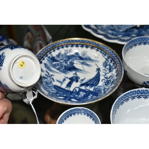 384 - A GROUP OF LATE EIGHTEENTH CENTURY CAUGHLEY PORCELAIN, in the 'Fisherman and Cormorant' pattern, com... 