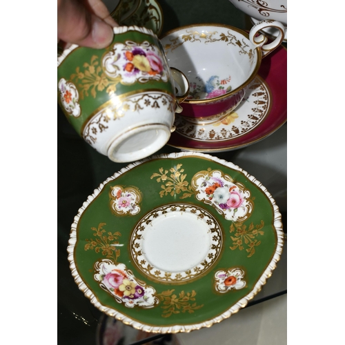 386 - A COLLECTION OF NINETEENTH CENTURY TEA WARE, all hand painted with sprays of flowers, comprising six... 