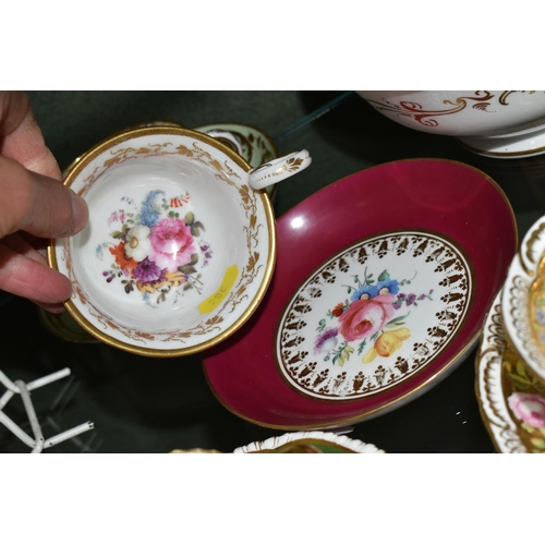 386 - A COLLECTION OF NINETEENTH CENTURY TEA WARE, all hand painted with sprays of flowers, comprising six... 