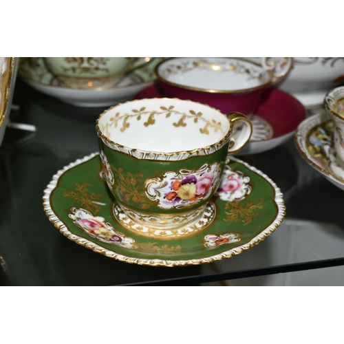 386 - A COLLECTION OF NINETEENTH CENTURY TEA WARE, all hand painted with sprays of flowers, comprising six... 