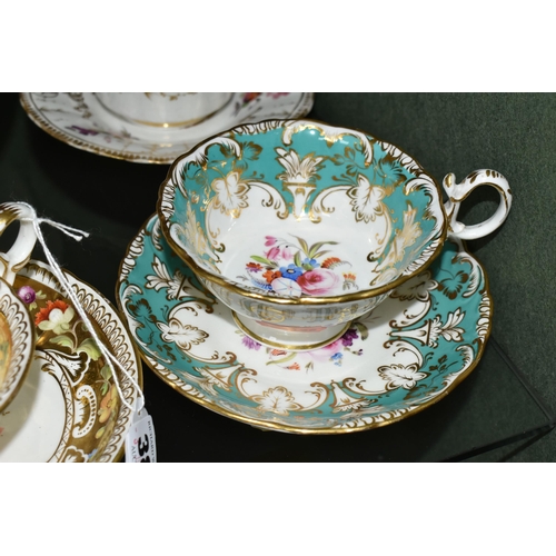 386 - A COLLECTION OF NINETEENTH CENTURY TEA WARE, all hand painted with sprays of flowers, comprising six... 