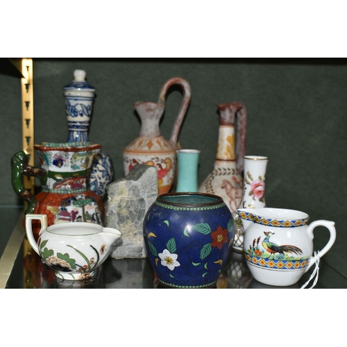 388 - A GROUP OF CERAMICS, ETC, to include two Derby Stevens and Hancock vases painted with flowers, heigh... 