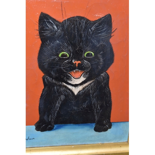 391 - AFTER LOUIS WAIN, A BLACK CAT WITH GREEN EYES, an early 20th century depiction of a cat in the style... 