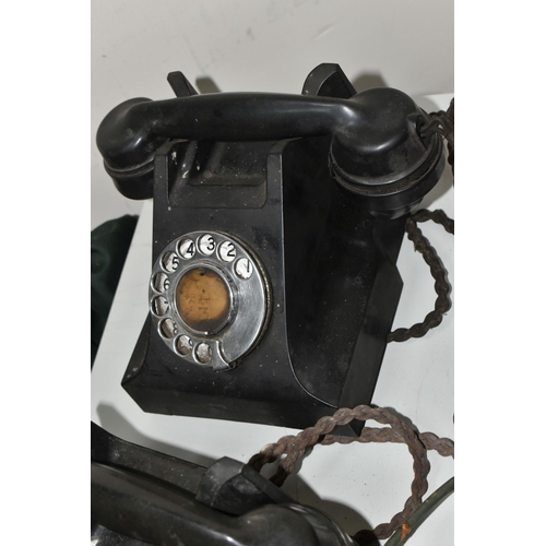 392 - FIVE BAKELITE VINTAGE TELEPHONES to include four ATM L11560.C7 table telephones in black with origin... 