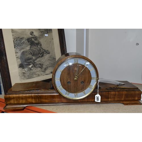 395 - ONE MANTEL CLOCK AND FRAMED PRINT OF WARHORSE SCENE, comprising a framed print entitled 'Good-Bye Ol... 