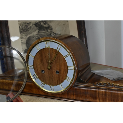 395 - ONE MANTEL CLOCK AND FRAMED PRINT OF WARHORSE SCENE, comprising a framed print entitled 'Good-Bye Ol... 