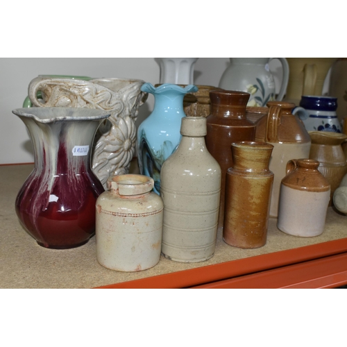 397 - A VARIETY OF STONEWARE, VASES AND JUGS to include a hand painted Brentleigh Ware water jug, a mid-ce... 