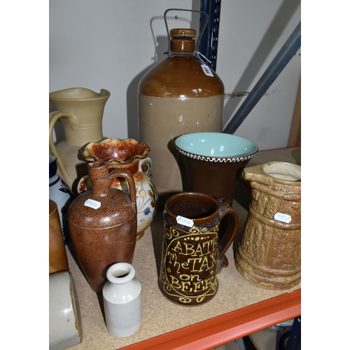 397 - A VARIETY OF STONEWARE, VASES AND JUGS to include a hand painted Brentleigh Ware water jug, a mid-ce... 