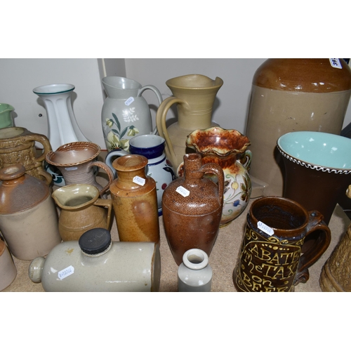 397 - A VARIETY OF STONEWARE, VASES AND JUGS to include a hand painted Brentleigh Ware water jug, a mid-ce... 