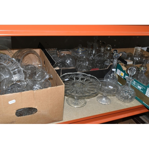 400 - SIX BOXES AND LOOSE CUT AND PRESSED CLEAR GLASSWARE to include an assortment of glasses, plates, dec... 