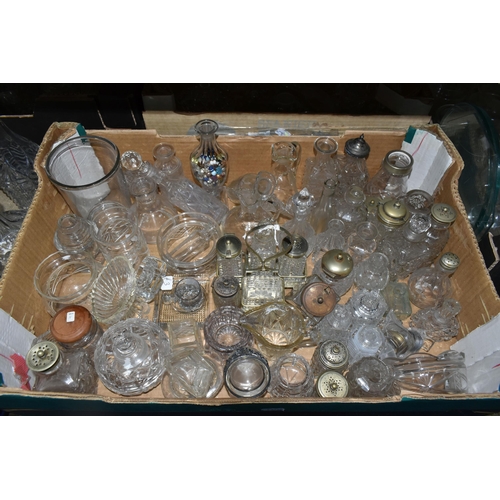 400 - SIX BOXES AND LOOSE CUT AND PRESSED CLEAR GLASSWARE to include an assortment of glasses, plates, dec... 