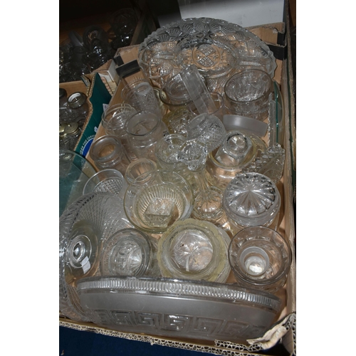 400 - SIX BOXES AND LOOSE CUT AND PRESSED CLEAR GLASSWARE to include an assortment of glasses, plates, dec... 