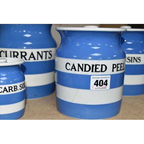 404 - FIVE T.G GREEN & CO. LTD. 'CORNISH WARE' KITCHEN STORAGE JARS, comprising five lidded storage jars, ... 