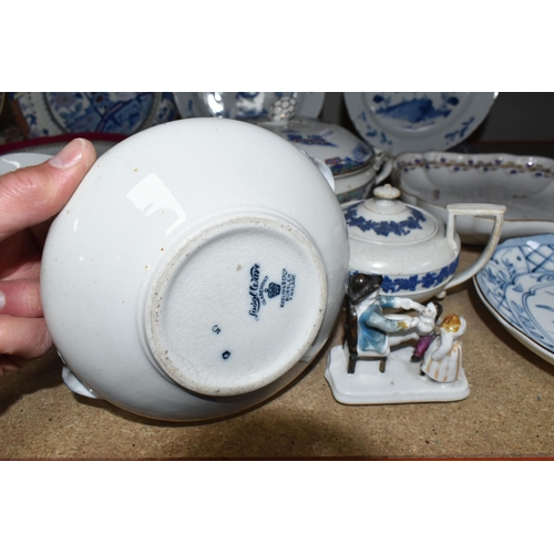 407 - A GROUP OF CERAMICS, comprising two 19th century Delft Ware dishes decorated with a blue floral desi... 