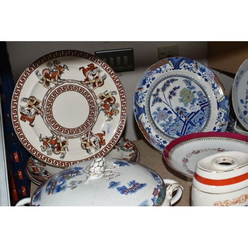 407 - A GROUP OF CERAMICS, comprising two 19th century Delft Ware dishes decorated with a blue floral desi... 