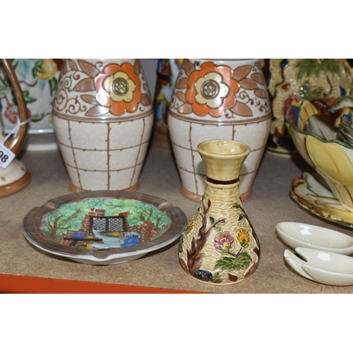 408 - A GROUP OF NAMED CERAMICS, comprising a Bursley Ware Charlotte Rhead Arabesque pattern jug, 24cm hig... 