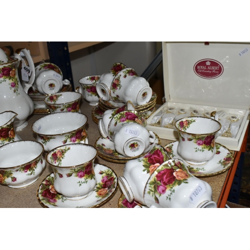 409 - A ROYAL ALBERT 'OLD COUNTRY ROSES' PATTERN COFFEE SET AND TEAWARE, comprising a coffee pot, cream ju... 