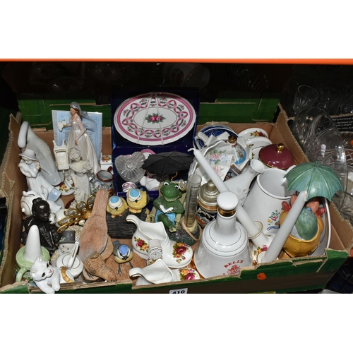 410 - THREE BOXES AND LOOSE CERAMICS AND GLASSWARE, to include a Stuart Crystal pedestal fruit bowl, rose ... 