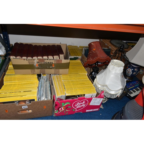 412 - SIX BOXES AND LOOSE NATIONAL GEOGRAPHIC MAGAZINES AND TABLE LAMPS, approximately four hundred editio... 