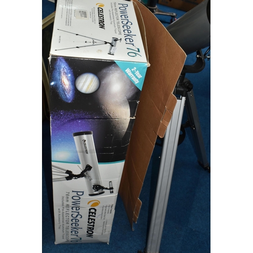 480 - A BOXED CELESTRON POWER SEEKER 76 TELESCOPE, the 76mm reflector telescope with aluminium tripod, F1 ... 