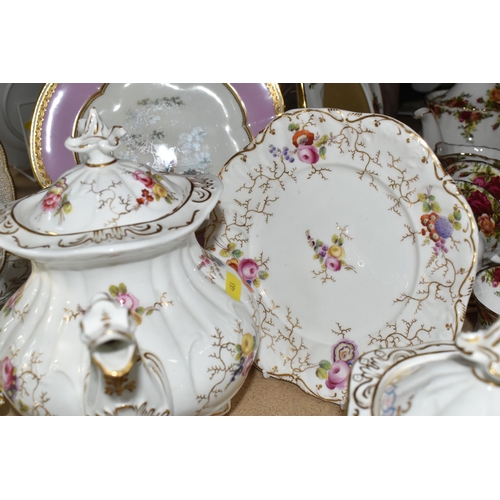 483 - A SMALL COLLECTION OF MOSTLY VICTORIAN PORCELAIN TEA WARES AND DESSERT PLATES, including an early 19... 