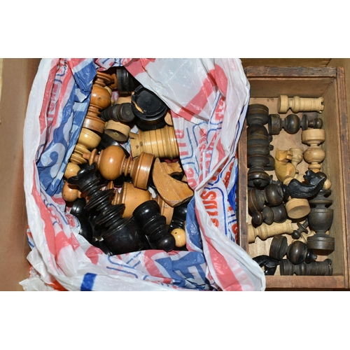 488 - THREE BOXES AND LOOSE POSTCARDS, PICTURES, GAMES, TREEN AND SUNDRY ITEMS, to include various wooden ... 