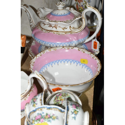 494 - A QUANTITY OF VICTORIAN AND LATER CERAMICS, including a thirty-nine pink ground Victorian tea servic... 