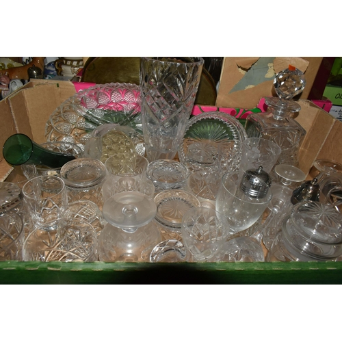 495 - FOUR BOXES OF GLASSWARE, to include a Royal Worcester Crystal vase, height 23.5cm, a Wedgwood Crysta... 