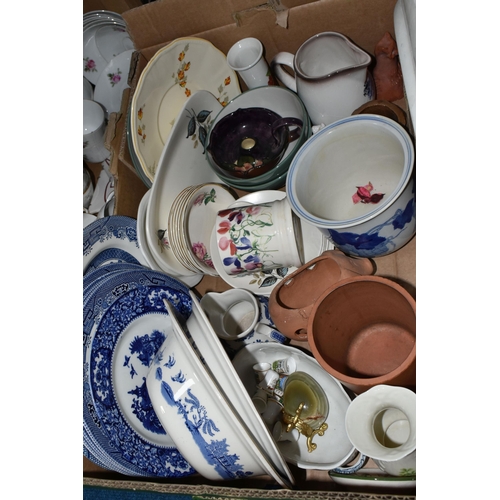 497 - SIX BOXES OF TEA AND DINNER WARES, to include a thirty four piece Royal Doulton 'Burgundy' TC1001 pa... 