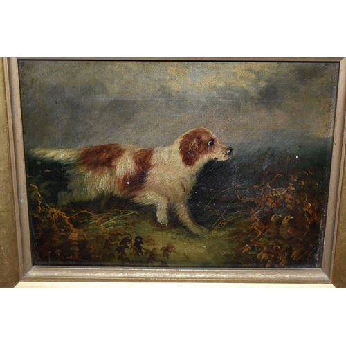 499 - J. LANGLOIS (c1855-1904) TWO OILS ON CANVAS DEPICTING WORKING DOGS, the first depicts a young Spanie... 