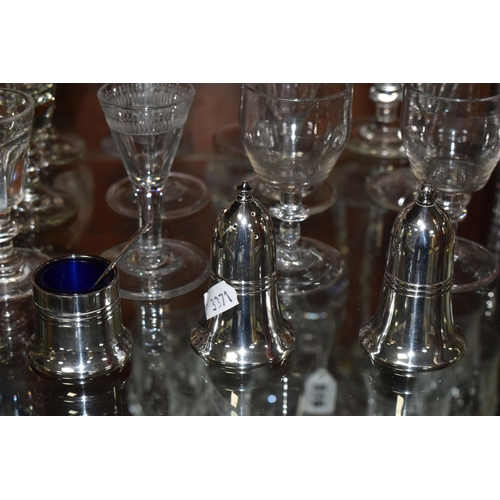 509 - A COLLECTION OF GEORGIAN GLASSES AND A PLATED CRUET SET, comprising fifteen glasses of conical, buck... 