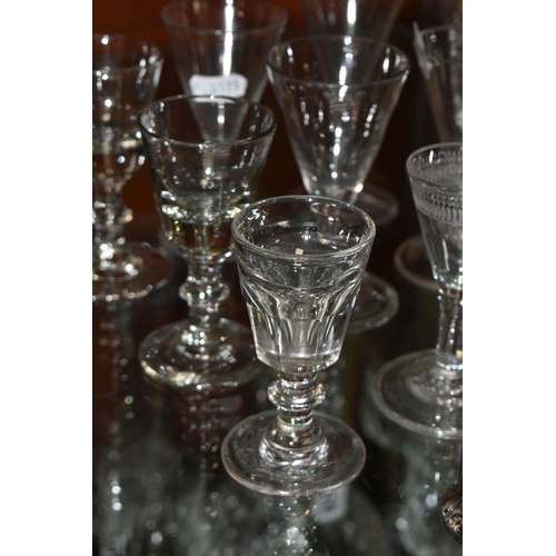 509 - A COLLECTION OF GEORGIAN GLASSES AND A PLATED CRUET SET, comprising fifteen glasses of conical, buck... 