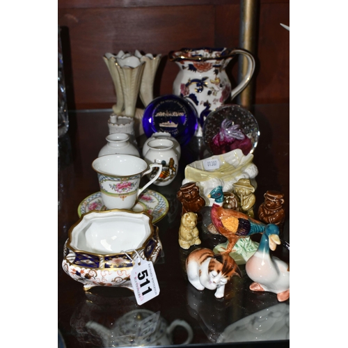 511 - A GROUP OF CERAMICS AND GLASSWARE, to include the base of a Royal Crown Derby Imari 2451 covered bow... 