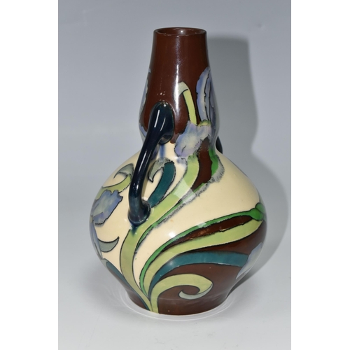 514 - A FOLEY INTARSIO 'IRIS' PATTERN TWIN HANDLED VASE, model 3387, designed by Frederick Rhead, decorate... 