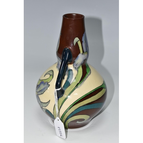 514 - A FOLEY INTARSIO 'IRIS' PATTERN TWIN HANDLED VASE, model 3387, designed by Frederick Rhead, decorate... 