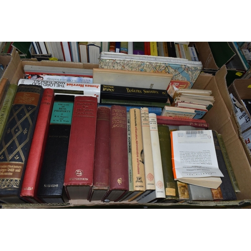 526 - SEVEN BOXES OF BOOKS to include a large quantity of 'Sharpe' novels, a selection of historical ficti... 