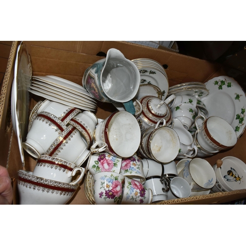 528 - THREE BOXES OF CERAMIC DINNERWARE to include a large Chinese dinner set with manufacturers marks on ... 