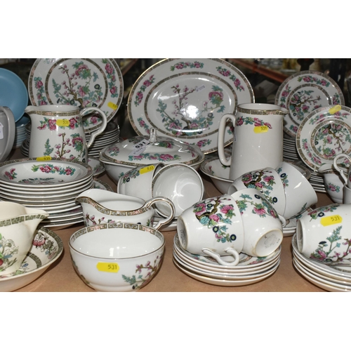 531 - A LARGE QUANTITY OF 'INDIAN TREE' PATTERNED KITCHENWARE FROM MANUFACTURERS SUCH AS JOHNSON & BROTHER... 