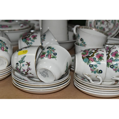 531 - A LARGE QUANTITY OF 'INDIAN TREE' PATTERNED KITCHENWARE FROM MANUFACTURERS SUCH AS JOHNSON & BROTHER... 