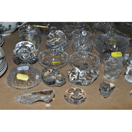 532 - A LARGE QUANTITY OF CRYSTAL CUT GLASS ORNAMENTS to include a variety of Georgian Crystal Tutbury and... 