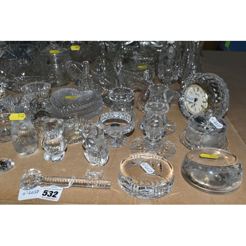 532 - A LARGE QUANTITY OF CRYSTAL CUT GLASS ORNAMENTS to include a variety of Georgian Crystal Tutbury and... 