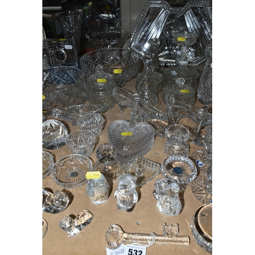 532 - A LARGE QUANTITY OF CRYSTAL CUT GLASS ORNAMENTS to include a variety of Georgian Crystal Tutbury and... 