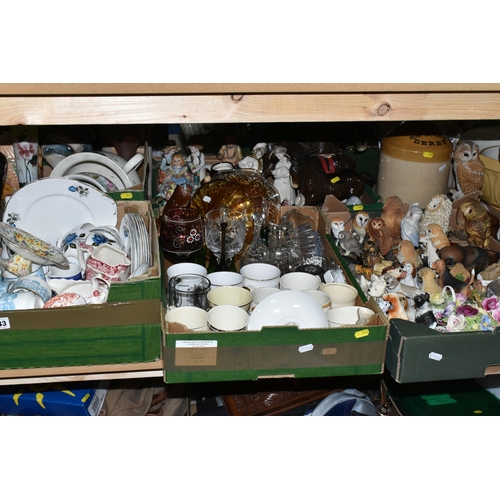 533 - FIVE BOXES AND LOOSE ASSORTED CERAMICS AND GLASS ORNAMENTS to include  a large quantity of dinnerwar... 