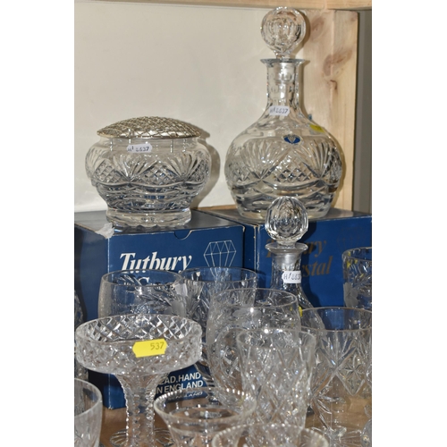 537 - A LARGE QUANTITY OF GLASSWARE to include named manufacturers such as Webb Corbett and Tutbury Crysta... 