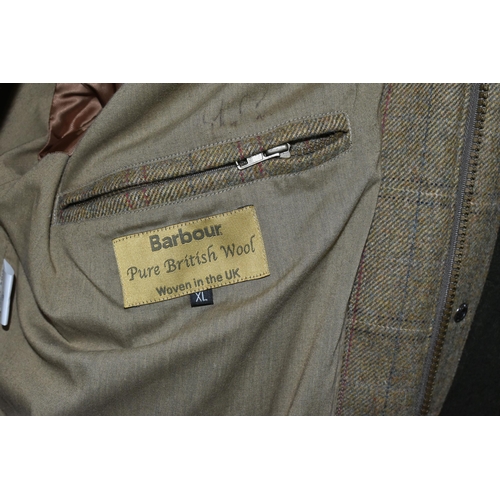 553 - FOUR GENTLEMEN'S COATS, to include a Barbour 'Pure British Wool' style T68 jacket, size XL, a dark g... 