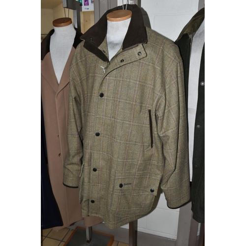 553 - FOUR GENTLEMEN'S COATS, to include a Barbour 'Pure British Wool' style T68 jacket, size XL, a dark g... 