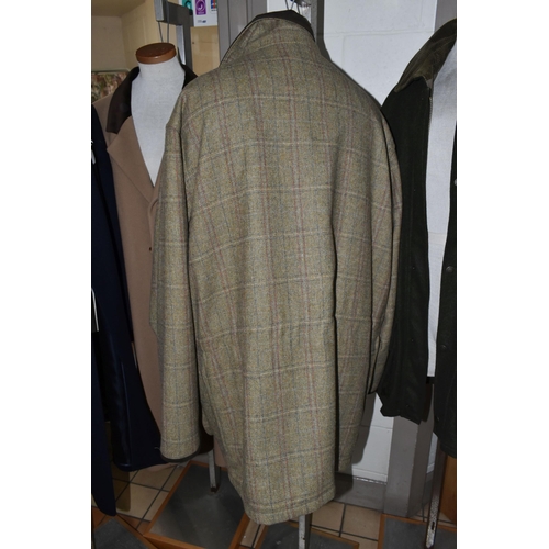 553 - FOUR GENTLEMEN'S COATS, to include a Barbour 'Pure British Wool' style T68 jacket, size XL, a dark g... 